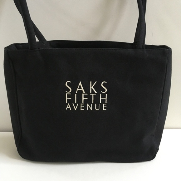 SAKS FIFTH AVENUE Black Tote BAG Purse Handbag Embroidered Logo Y2K NEW - Picture 3 of 13